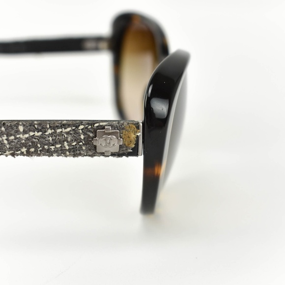 CHANEL: Tortoise Brown, Tweed & CC Sunglasses (ct) - Picture 6 of 8